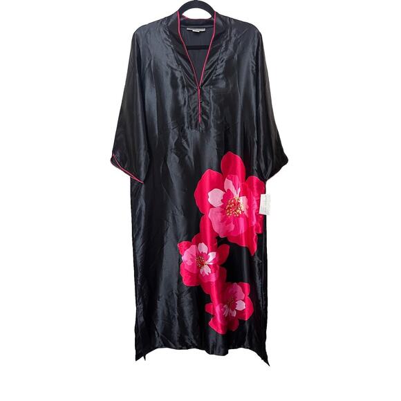 NWT Morgan Taylor Intimates Black Garden Floral Satin Long Nightgown Medium - Picture 1 of 10
